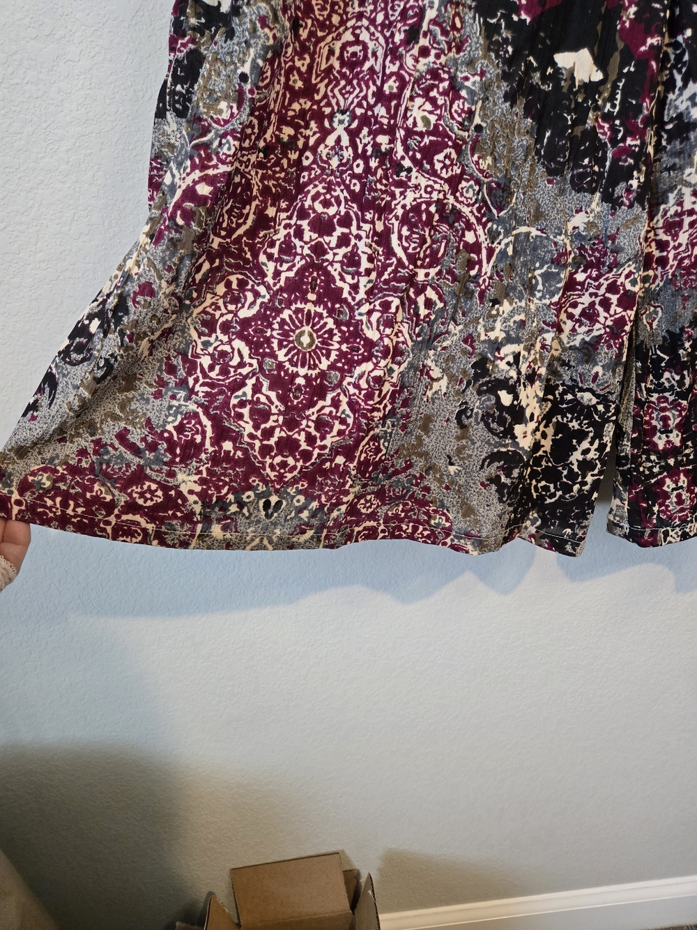 Bohemian Wide-Leg Palazzo Pants in Burgundy Print - Picture 2 of 8